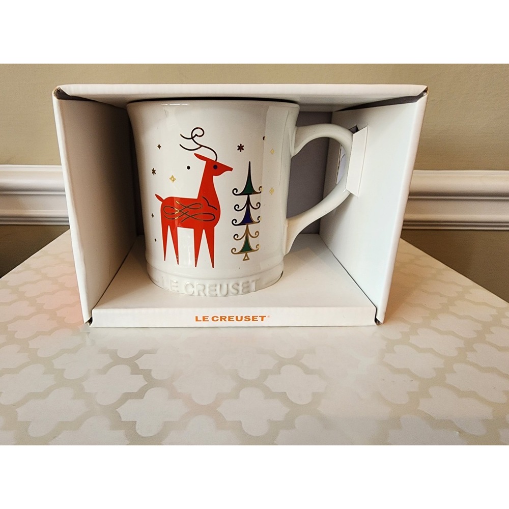 LE CREUSET Noel Collection Christmas Mug Stag Reindeer 14oz White NIB Gift - Picture 2 of 8